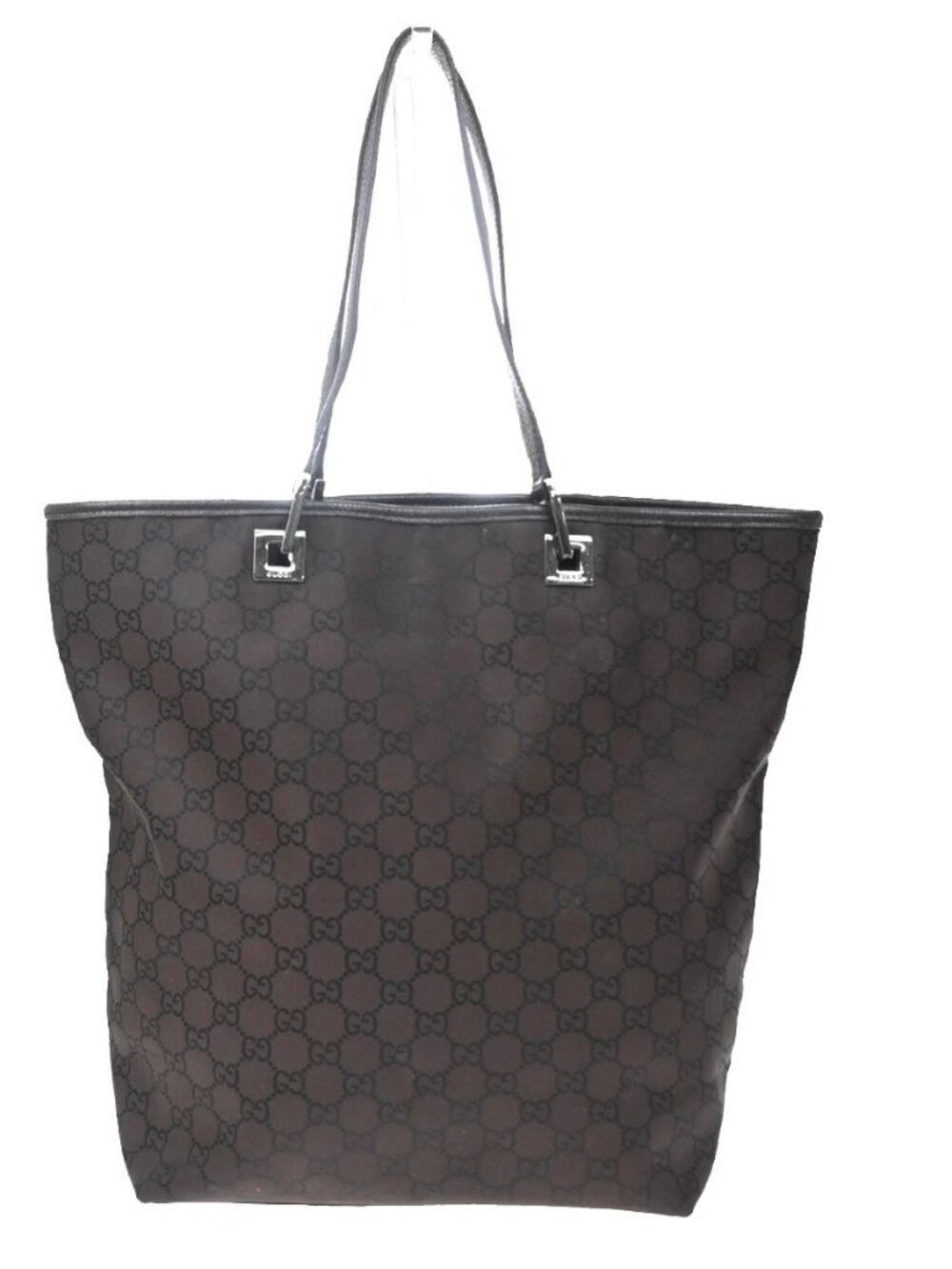 GUCCI Logo GG Pattern​ Shoulder Tote Bag Nylon Leather Brown SHW Italy 61KD552